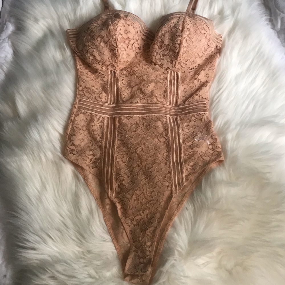 Charlotte Russe Pink Mesh Lace Bustier Body Suit